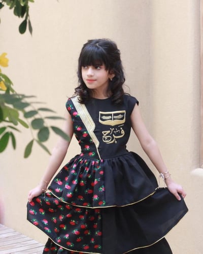 فستان بناتي نصف كم شالكي