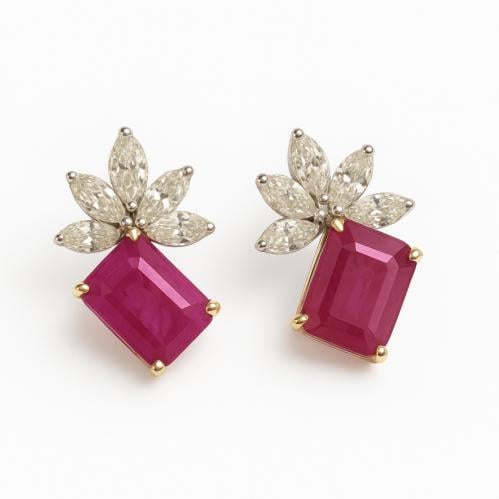 حلق الماس روبي ذهب عيار 18