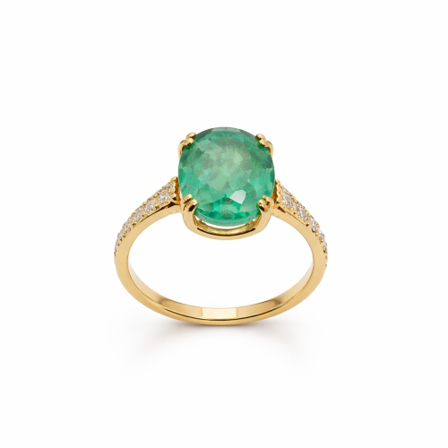 خاتم الماس زمرد ذهب عيار 18