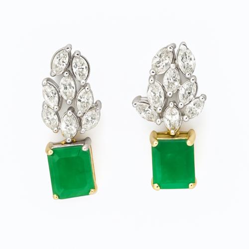 حلق الماس زمرد ذهب عيار 18