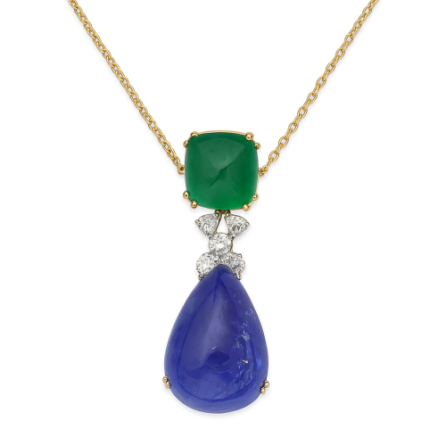 قلادة زمرد و تنزنايت الماس ذهب عيار 18