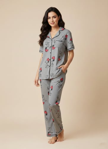 بجامة نسائي مشجر قطن