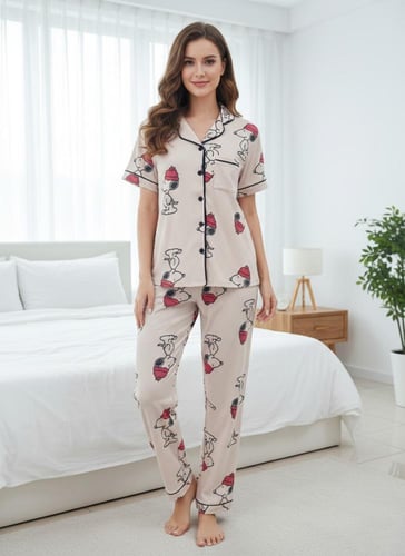 بجامة نسائي مشجر قطن