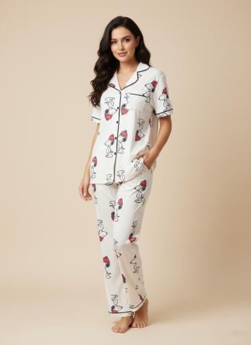 بجامة نسائي مشجر قطن