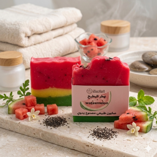 صابون طبيعي عطري برائحة البطيخ _ مع زبدة اللوز و ز...