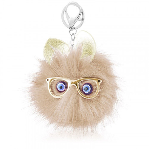 ميدالية ( تعليقة ) فرو على شكل قطة بنظارة