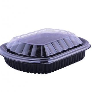 وعاء ميكرويف اسود مع غطاء شفاف