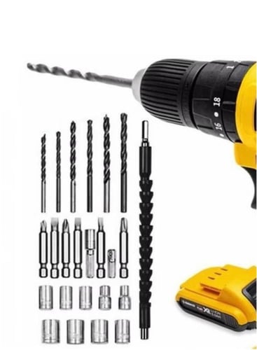 مفك و دريل مثقاب لاسلكي 2 في 1 مكون من 24 قطعة و ب...