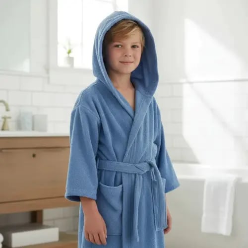 Children's bathrobe with a gray cap and children's