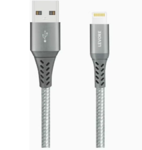 شاحن لافوري يو اس بي لايتنج قماشي فضى متر