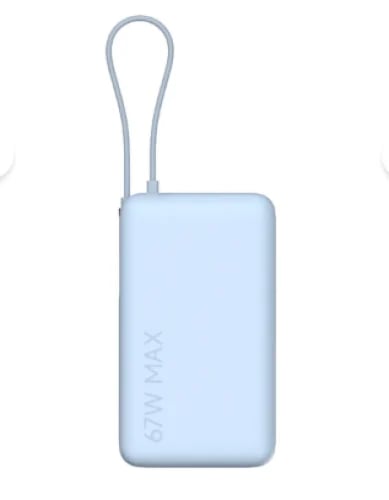 شاحن متنقل شاومي مع سلك مدمج بمنفذ USB-C ومنفذ USB...