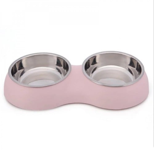 صحن للاكل مزدوج معدني للقطط و الكلاب