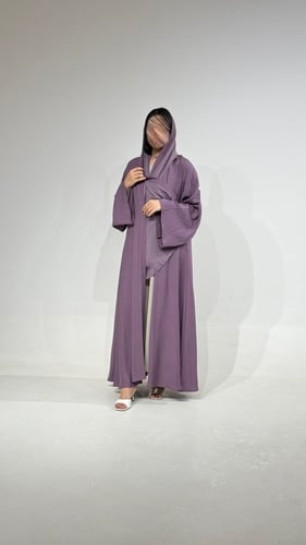 عباية كريب بحريني بنفسجي أكمام واسعة