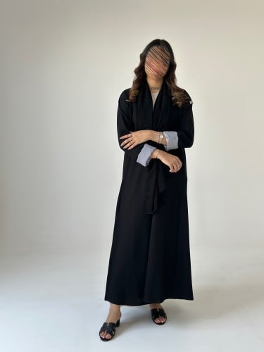 عباية كتان مع أسواره كريب سماوي