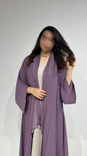 عباية كريب بحريني بنفسجي أكمام واسعة