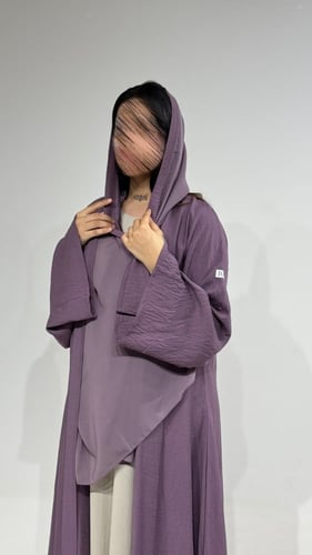 عباية كريب بحريني بنفسجي أكمام واسعة