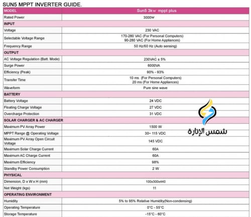 محول صن فايف 3KW بمقاسات متعددة