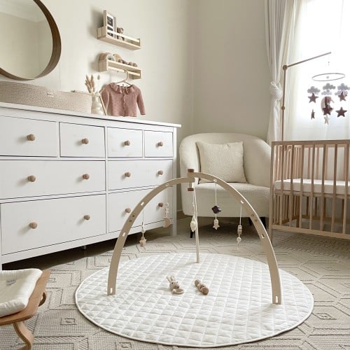 حصيرة الالعاب مع مفرش قطني ملون بوجهين|أبيض،بني فا...