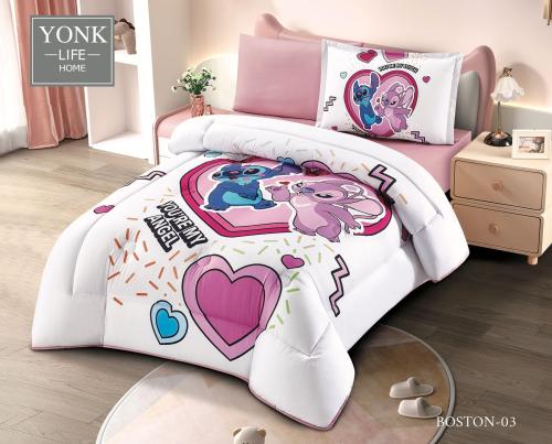 طقم مفرش اطفال صيفي كوين 4 قطع حشوة ثابتة BOSTON
