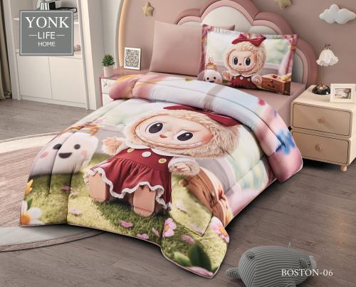 طقم مفرش اطفال صيفي كوين 4 قطع حشوة ثابتة BOSTON