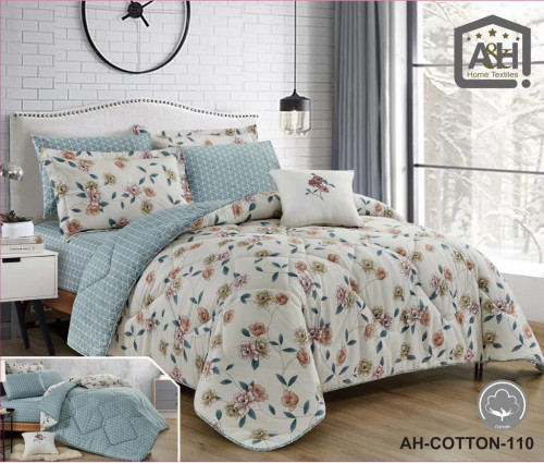 طقم مفرش صيفي 7 قطع نفرين حشوة ثابتة AH-COTTON-113