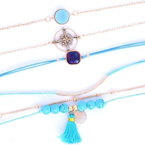 مجموعة اساور بحجر الفيروز لون ازرق موديل رقم G-6