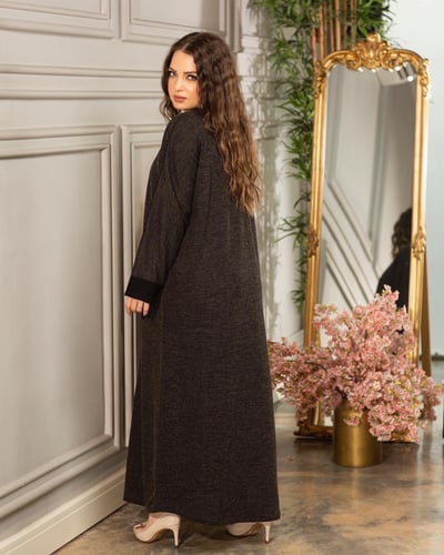 عباية شتوية صوف رمادي بكم اسود