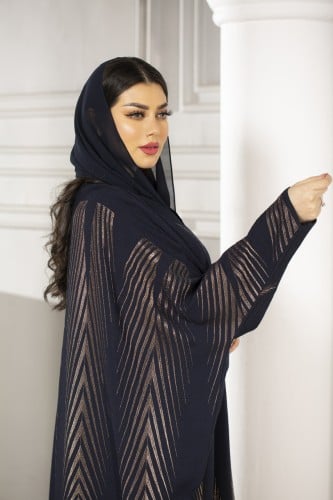 عباية كحلي نص بشت بتطريز نحاسي