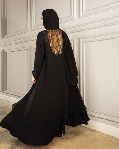 عباية كلوش بطبقتين شيفون وبشك اسود
