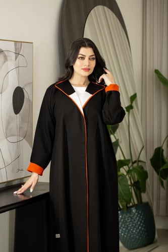عباية سوداء بكم سفطة اورانج