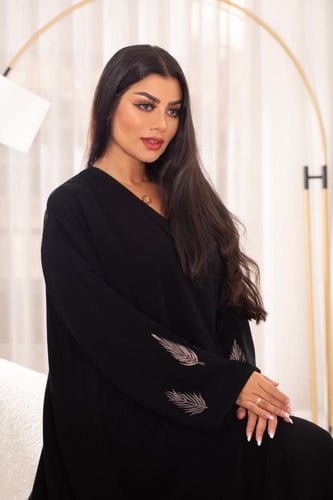 عباية اسود شيفون دبل بتطريز لحمي