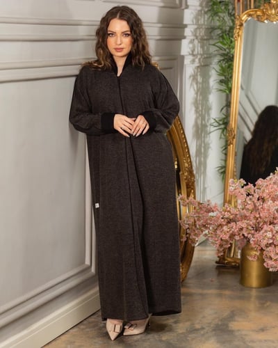 عباية شتوية صوف رمادي بكم اسود