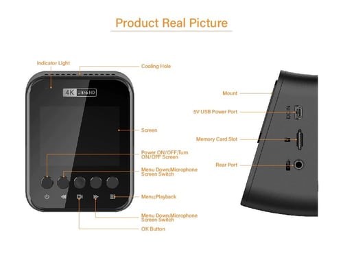 داش كام واي فاي 4K كاميرا تسجيل فيديو مع شاشة المس...