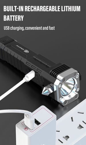مصباح LED يدوي متنقل USB قابلة للشحن مع مطرقة لكسر...
