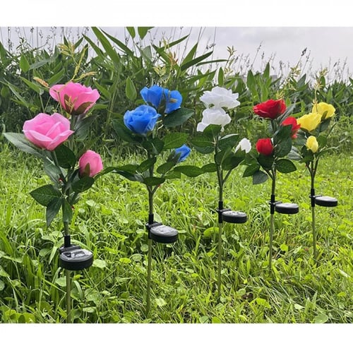 نبته بثلاث زهور مضيئة زينة الحديقة تعمل بالطاقة ال...