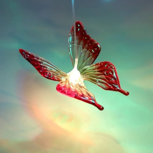 سلسلة فراشات حمراء مضيئة تعمل بالطاقة الشمسية - بـ...