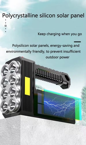 مصباح يدوي متنقل قابل للشحن بالطاقة الشمسية امامي...