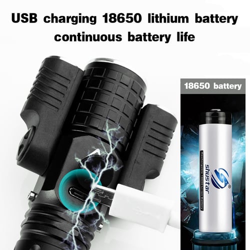 مصباح تكتيكي يدوي متنقل ومتحرك ب3 رؤوس USB قابلة ل...