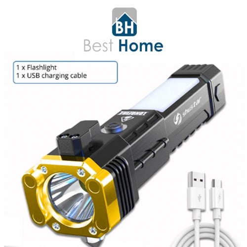 مصباح LED يدوي متنقل USB قابلة للشحن مع مطرقة لكسر...