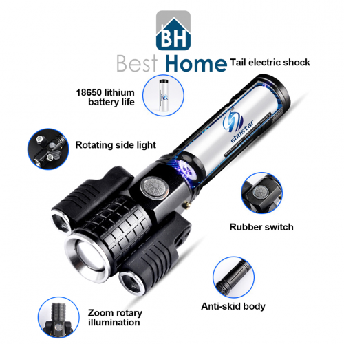 مصباح تكتيكي يدوي متنقل ومتحرك ب3 رؤوس USB قابلة ل...