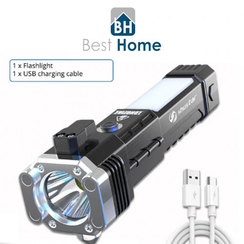 مصباح LED يدوي متنقل USB قابلة للشحن مع مطرقة لكسر...