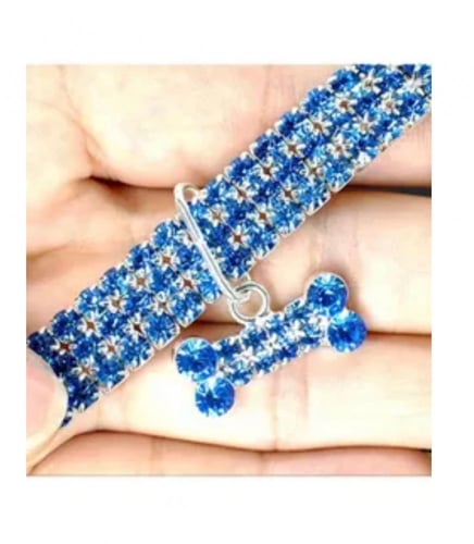 طوق صغير للكلاب الصغيره والقطط ازرق مزود بعظمة