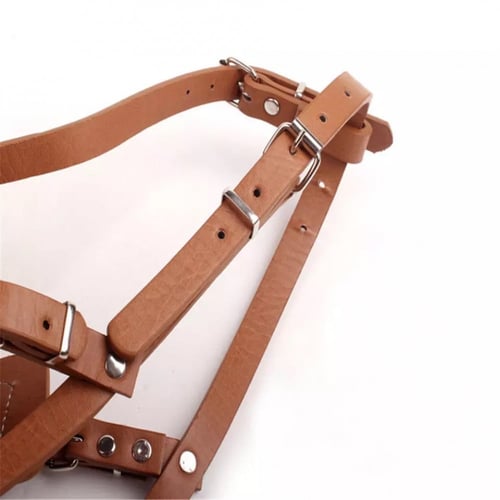 قناع حديد مع جلد للكلاب مانع للعض بني كبير