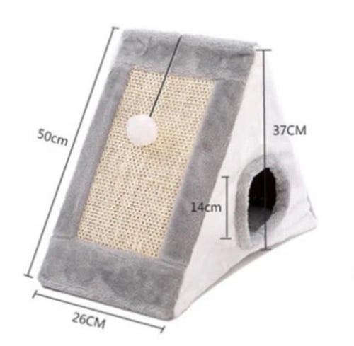 بيت قطه مع خداشة ولعبة للقطط على شكل مثلث