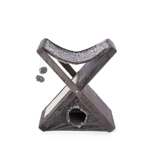 بيت خداشة مع سرير ولعبة للقطط رمادي