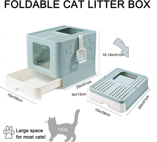 ليتر بوكس مربع مع مجرفة و درج للتنظيف وفتحة في الس...