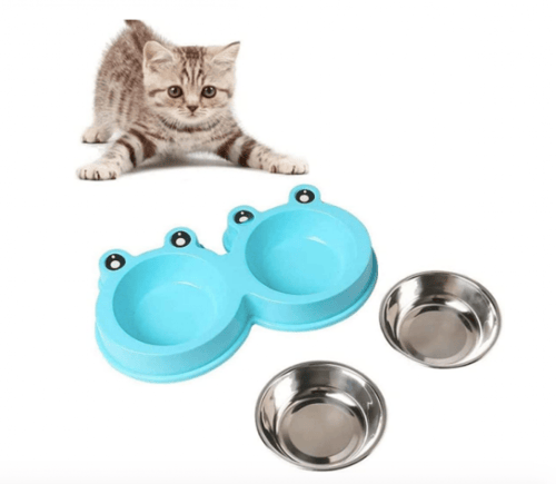 وعاء لطعام الكلاب والقطط + 2 صحن ستيل بالوان متعدد...