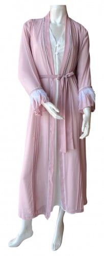 روب نفاس اكمام ريش للاستقبال بتصميم ناعم لون زهري