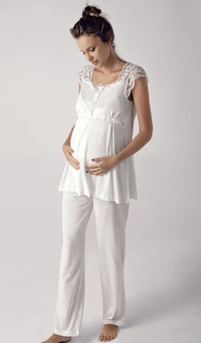 طقم بيجامة تركية نسائية للحمل بأكمام قصيرة من الفس...