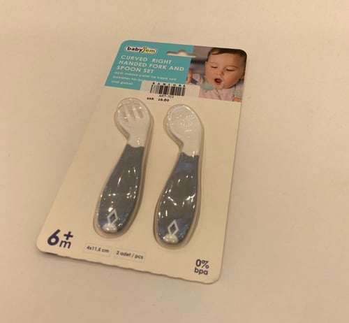 شوكة وملعقة بلاستيك بزاوية من بيبي جيم